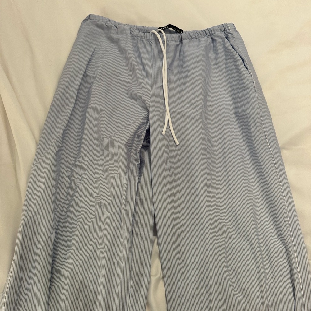 Zara Blue and White Pinstripe Pants (Small)